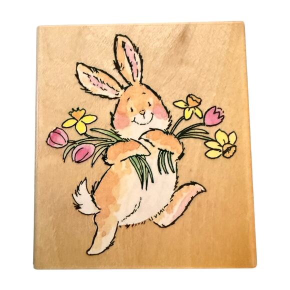 Penny Black Spring Joy! 2565J Bunny Rabbit With Flowers Rubber Stamp NEW - Picture 1 of 3